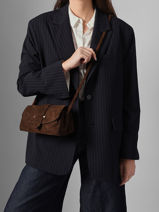 Sac Bandoulire S Agnes Cuir Velours Etrier Marron agnes EAGV205S-vue-porte